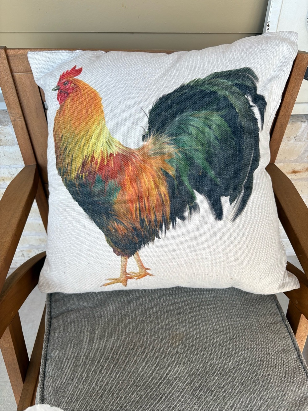 Rooster Accent Throw Pillow - Cream with Multicolor Rooster